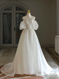 Princess Bridal Dress Ball Gown Off The Shoulder Satin Wedding Dress With Short Sleeves Wedding Dresses Modest Wedding Gowns HZ1121