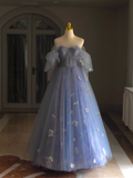 Pretty Ball Gown Off The Shoulder Blue Lilac Tulle Long Quinceanera Dress Formal Gowns Vestido De 15 Anos Sweet 16 Dress HZ1121