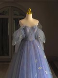 Pretty Ball Gown Off The Shoulder Blue Lilac Tulle Long Quinceanera Dress Formal Gowns Vestido De 15 Anos Sweet 16 Dress HZ1121