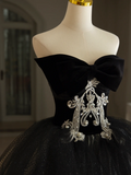 Luxury Ball Gown Sweetheart Neck Off Shoulder Lace Appliques Black Tulle Quinceanera Dress Quinceanera Dress Formal Gowns Vestido De 15 Anos Sweet 16 Dress HZ1121