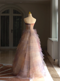 Luxury Ball Gown Strapless Sleeveless Tulle Quinceanera Dress Formal Gowns Vestido De 15 Anos Sweet 16 Dress HZ1121