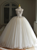 Princess Bridal Dress Ball Gown Sweetheart Tulle Beads Wedding Dress With Short Sleeves Wedding Dresses Modest Wedding Gowns HZ1121