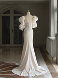 Retro Mermaid Sweetheart 3/4 Sleeves Satin Wedding Dress With Lace Wedding Dresses Modest Wedding Gowns HZ1121