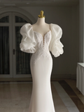 Retro Mermaid Sweetheart 3/4 Sleeves Satin Wedding Dress With Lace Wedding Dresses Modest Wedding Gowns HZ1121