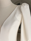 Simple Mermaid V Neck Long Sleeves Satin Wedding Dress With Buttons Wedding Dresses Modest Wedding Gowns Brides Dress HZ1121