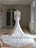 Simple Mermaid Square Neck Long Sleeves Satin Wedding Dress With Lace Wedding Dresses Modest Wedding Gowns Brides Dress HZ1121