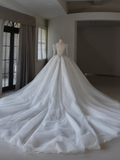 Luxury Ball Gown V Neck Long Sleeves Lace Wedding Dress With Silver Beads Wedding Dresses Modest Wedding Gowns Brides Dress HZ1121