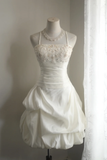 Retro A Line Spaghetti Straps White Satin Mini Short Formal 8th Grade Homecoming Dresses Summer Middle School Hoco Dress 18th Birthday Outfits HZ1121