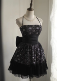 Retro A Line Halter Sequin Black Mini Short Formal 8th Grade Homecoming Dresses Summer Middle School Hoco Dress 18th Birthday Outfits HZ1121