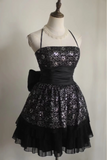 Retro A Line Halter Sequin Black Mini Short Formal 8th Grade Homecoming Dresses Summer Middle School Hoco Dress 18th Birthday Outfits HZ1121
