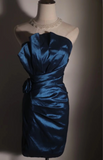 Retro Sheath Strapless Navy Blue Taffeta Mini Short Formal 8th Grade Homecoming Dresses Summer Middle School Hoco Dress 18th Birthday Outfits HZ1121