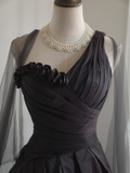 Retro Ball Gown One Shoulder Black Taffeta Mini Short Formal 8th Grade Homecoming Dresses Summer Middle School Hoco Dress 16th Birthday Outfits HZ1121