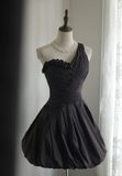 Retro Ball Gown One Shoulder Black Taffeta Mini Short Formal 8th Grade Homecoming Dresses Summer Middle School Hoco Dress 16th Birthday Outfits HZ1121