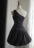 Retro Ball Gown One Shoulder Black Taffeta Mini Short Formal 8th Grade Homecoming Dresses Summer Middle School Hoco Dress 16th Birthday Outfits HZ1121