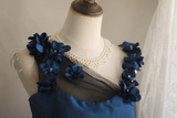 Vintage A Line Navy Blue Satin Flowers Mini Short Formal 8th Grade Homecoming Dresses Summer Middle School Hoco Dress 18th Birthday Outfits HZ1121