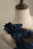 Vintage A Line Navy Blue Satin Flowers Mini Short Formal 8th Grade Homecoming Dresses Summer Middle School Hoco Dress 18th Birthday Outfits HZ1121