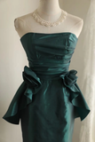 Vintage Sheath Strapless Dark Green Taffeta Mini Short Formal 8th Grade Homecoming Dresses Summer Middle School Hoco Dress 18th Birthday Outfits HZ1121