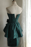 Vintage Sheath Strapless Dark Green Taffeta Mini Short Formal 8th Grade Homecoming Dresses Summer Middle School Hoco Dress 18th Birthday Outfits HZ1121