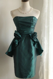 Vintage Sheath Strapless Dark Green Taffeta Mini Short Formal 8th Grade Homecoming Dresses Summer Middle School Hoco Dress 18th Birthday Outfits HZ1121