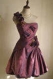 Retro Ball Gown One Shoulder Burgundy Taffeta Mini Short Formal 8th Grade Homecoming Dresses Summer Middle School Hoco Dress 16th Birthday Outfits HZ1121