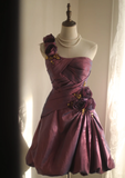 Retro Ball Gown One Shoulder Burgundy Taffeta Mini Short Formal 8th Grade Homecoming Dresses Summer Middle School Hoco Dress 16th Birthday Outfits HZ1121