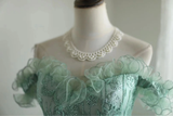 Vintage Ball Gown Off The Shoulder Green Lace Mini Short Formal 8th Grade Homecoming Dresses Summer Middle School Hoco Dress 20th Birthday Outfits HZ1121