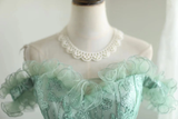 Vintage Ball Gown Off The Shoulder Green Lace Mini Short Formal 8th Grade Homecoming Dresses Summer Middle School Hoco Dress 20th Birthday Outfits HZ1121