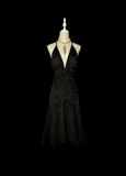 Vintage Mermaid Halter Chiffon Black Formal 7th Grade Homecoming Dresses Middle School Short Prom Dress Hoco Outfits HZ1121
