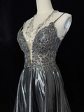 Unique A line Spaghetti Straps Gray Sleeveless Short Mini Green Formal 7th Grade Homecoming Dresses Middle School Prom Dress Hoco Outfits HZ1121