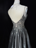 Unique A line Spaghetti Straps Gray Sleeveless Short Mini Green Formal 7th Grade Homecoming Dresses Middle School Prom Dress Hoco Outfits HZ1121