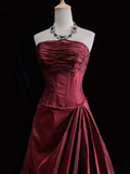 Unique Ball Gown Strapless Sleeveless Burgundy Taffeta Formal 7th Grade Homecoming Dresses Middle School Prom Dress Hoco Outfits HZ1121