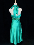 Vintage Sheath Satin Green Halter Formal 7th Grade Homecoming Dresses Middle School Short Prom Dress Hoco Outfits HZ1121