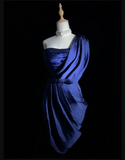 Unique Sheath One Shoulder Royal Blue Sleeveless Satin Mini Formal 7th Grade Homecoming Dresses Middle School Prom Dress Hoco Outfits HZ1121