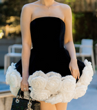 Trendy Ball Gown Strapless Black Velvet Mini Short Formal 7th Grade Homecoming Dresses Middle School Short Prom Dress Hoco Outfits HZ1121