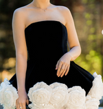 Trendy Ball Gown Strapless Black Velvet Mini Short Formal 7th Grade Homecoming Dresses Middle School Short Prom Dress Hoco Outfits HZ1121