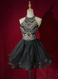 Cute Ball Gown High Neck Black Tulle Mini Short Formal 7th Grade Homecoming Dresses Middle School Short Prom Dress Cocktail Birthday Outfits HZ1121