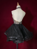 Cute Ball Gown High Neck Black Tulle Mini Short Formal 7th Grade Homecoming Dresses Middle School Short Prom Dress Cocktail Birthday Outfits HZ1121