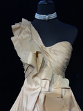 Cute Ball Gown One Shoulder Champagne Taffeta Mini Short Formal 7th Grade Homecoming Dresses Middle School Short Prom Dress Cocktail Birthday Outfits HZ1121