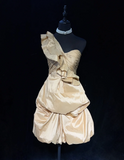 Cute Ball Gown One Shoulder Champagne Taffeta Mini Short Formal 7th Grade Homecoming Dresses Middle School Short Prom Dress Cocktail Birthday Outfits HZ1121