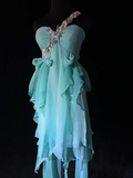 Cute A Line One Shoulder Light Blue Chiffon Layers Formal 7th Grade Homecoming Dresses Middle School Short Prom Dress Cocktail Birthday Outfits HZ1121