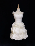 Unique Ball Gown One Shoulder White Organza Short Mini Formal 7th Grade Homecoming Dresses Middle School Short Cocktail Night Dress Hoco Outfits HZ1121