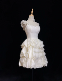 Unique Ball Gown One Shoulder White Organza Short Mini Formal 7th Grade Homecoming Dresses Middle School Short Cocktail Night Dress Hoco Outfits HZ1121