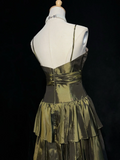 Vintage Ball Gown Spaghetti Straps Olive Green Taffeta Knee Length Formal 8th Grade Homecoming Dresses Middle School Prom Dress Hoco Outfits HZ1121