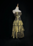 Vintage Ball Gown Spaghetti Straps Olive Green Taffeta Knee Length Formal 8th Grade Homecoming Dresses Middle School Prom Dress Hoco Outfits HZ1121