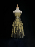 Vintage Ball Gown Spaghetti Straps Olive Green Taffeta Knee Length Formal 8th Grade Homecoming Dresses Middle School Prom Dress Hoco Outfits HZ1121