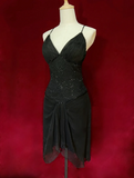 Unique A Line Spaghetti Straps Black Chiffon Short Mini Formal 7th Grade Homecoming Dresses Middle School Short Cocktail Night Dress Hoco Outfits HZ1121