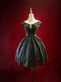Vintage Ball Gown Off The Shoulder Black Lace Formal 8th Grade Homecoming Dresses Middle School Short Prom Dress Hoco Outfits HZ1121