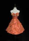 Cute Ball Gown Sweetheart Orange Taffeta Layers Formal 7th Grade Homecoming Dresses Middle School Short Prom Dress Cocktail Birthday Outfits HZ1121