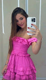 Cute A Line Off The Shoulder Pink Satin Formal 8th Grade Homecoming Dresses Summer Middle School Hoco Dress Homecoming Outfits HZ1121