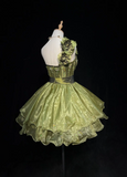 Cute Ball Gown One Shoulder Olive Green Organza Layers Formal 7th Grade Homecoming Dresses Middle School Short Prom Dress Cocktail Birthday Outfits HZ1121